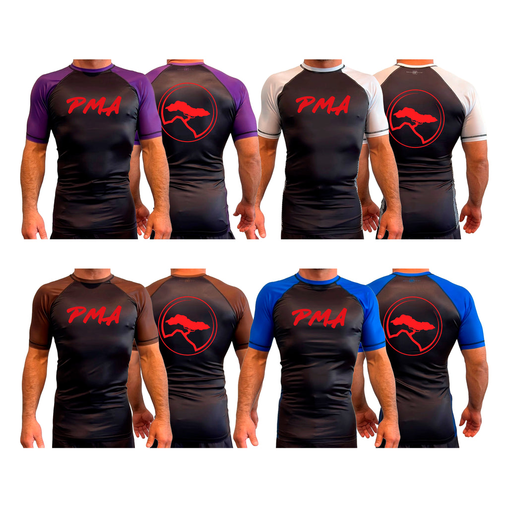 Pacific Martial Arts All Black Ranked Short Sleeve Rash Guards #8043 A