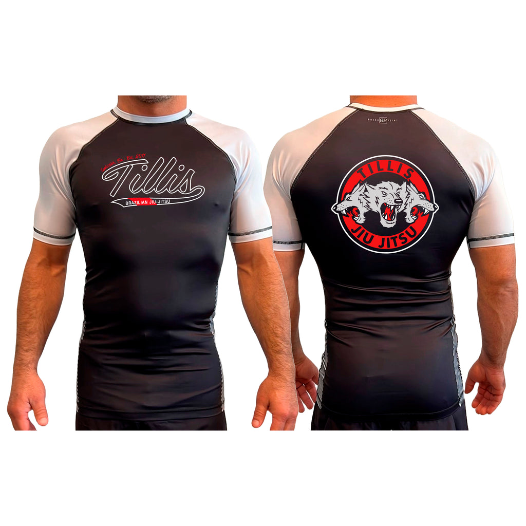 Tillis BJJ All Black Ranked Short Sleeve Rash Guards #8044 A