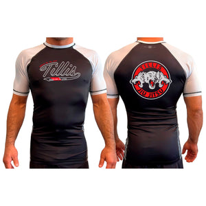 Tillis BJJ All Black Ranked Short Sleeve Rash Guards #8044 A