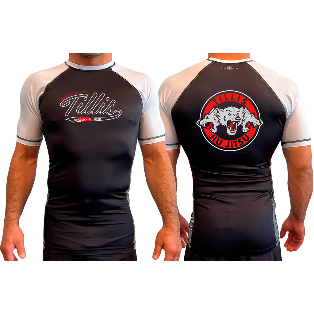 Tillis BJJ All Black Ranked Short Sleeve Rash Guards #8044 A