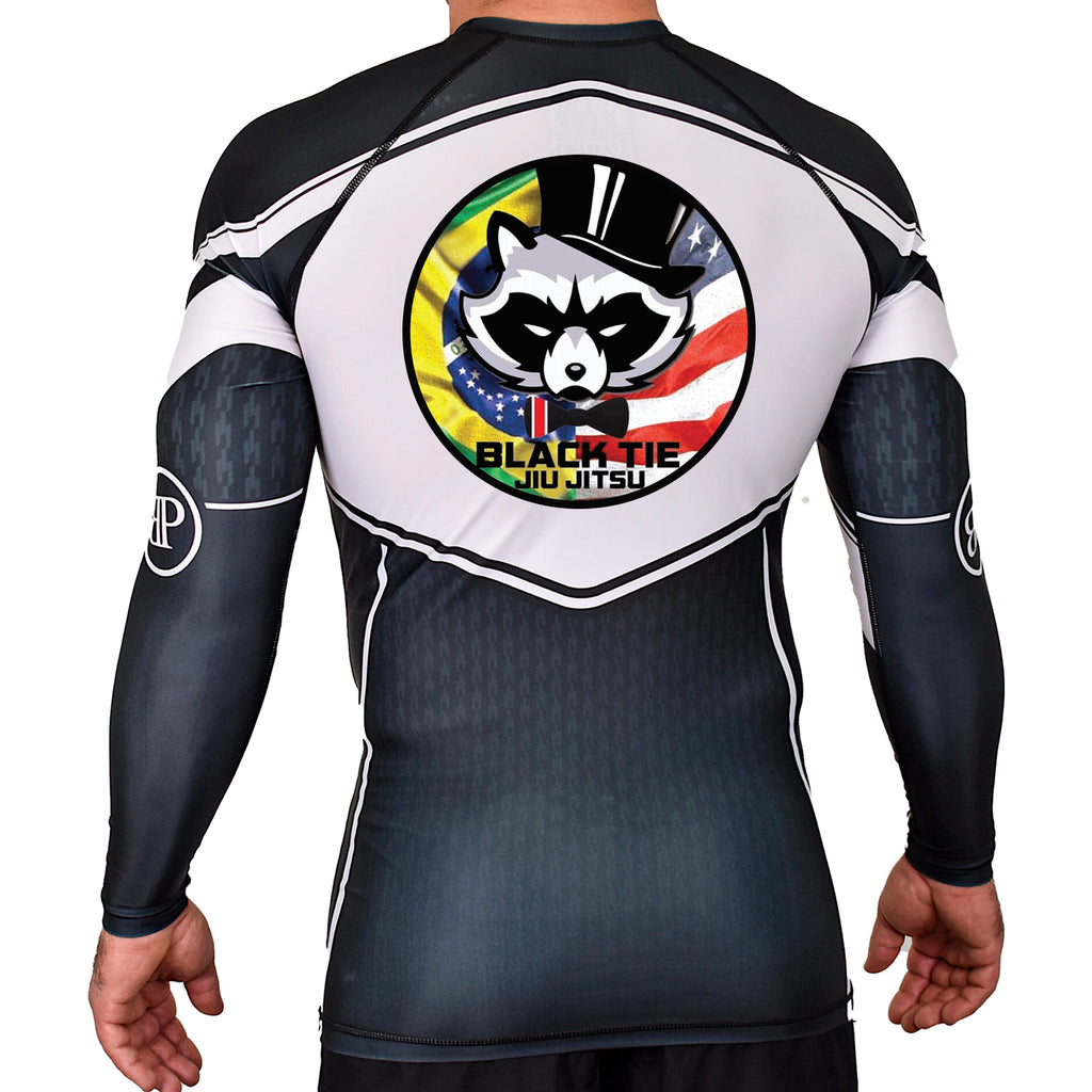 Black Tie BJJ Academy Rash Guards Black/White #8048 A