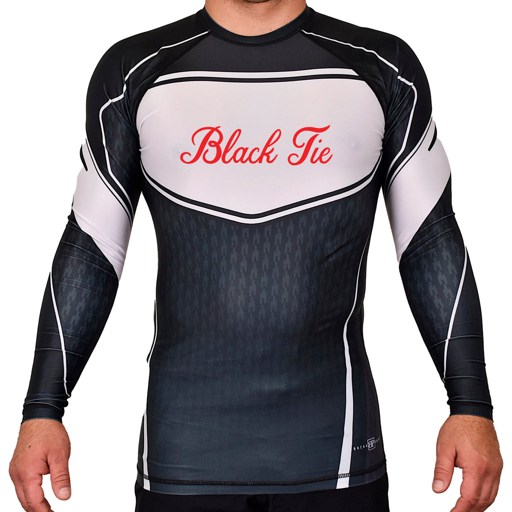Black Tie BJJ Academy Rash Guards Black/White #8048 A