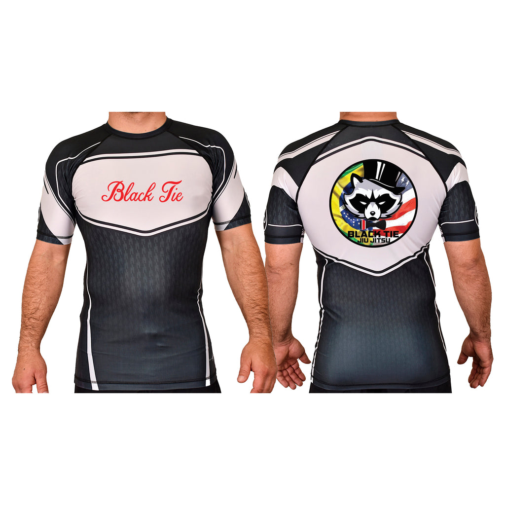 Black Tie BJJ Academy Rash Guards Black/White #8048 A
