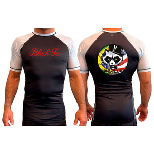 Black Tie BJJ All black Ranked Short Sleeve Rash Guards #8048 A