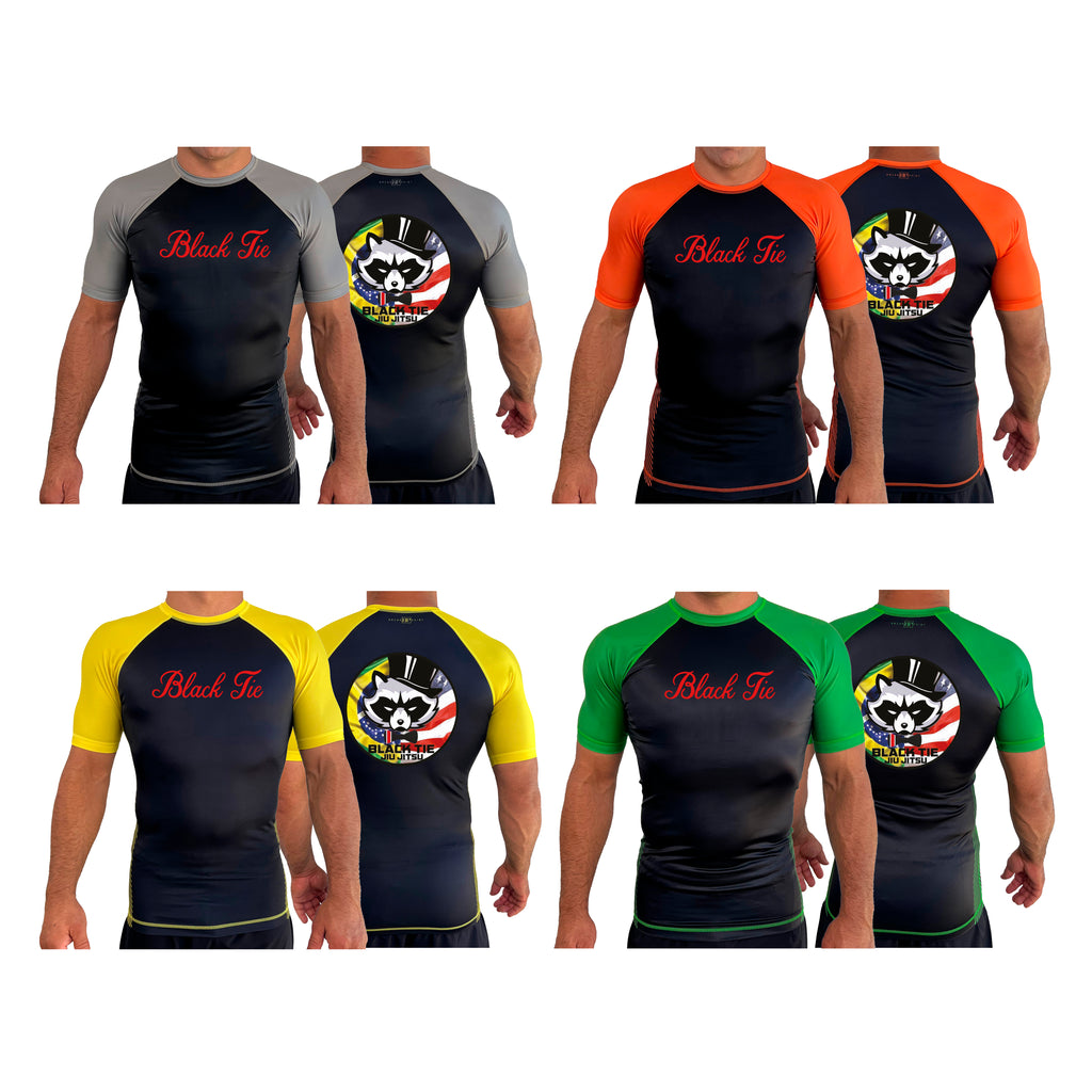 Black Tie BJJ All black Ranked Short Sleeve Rash Guards #8048 A