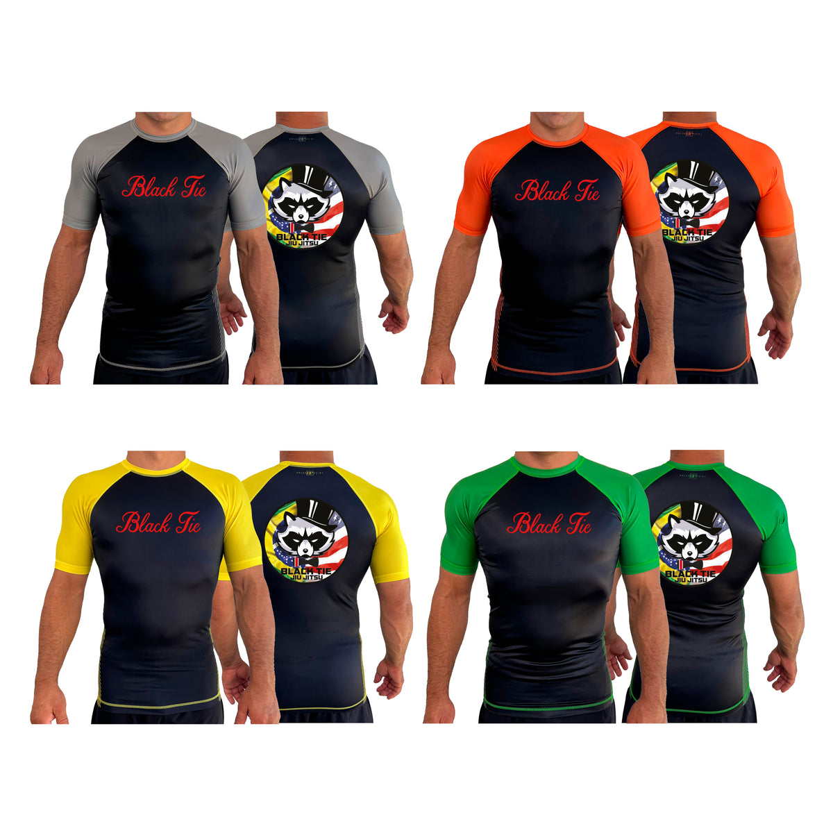 Black Tie BJJ All black Ranked Short Sleeve Rash Guards #8048 A