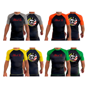 Black Tie BJJ All black Ranked Short Sleeve Rash Guards #8048 A