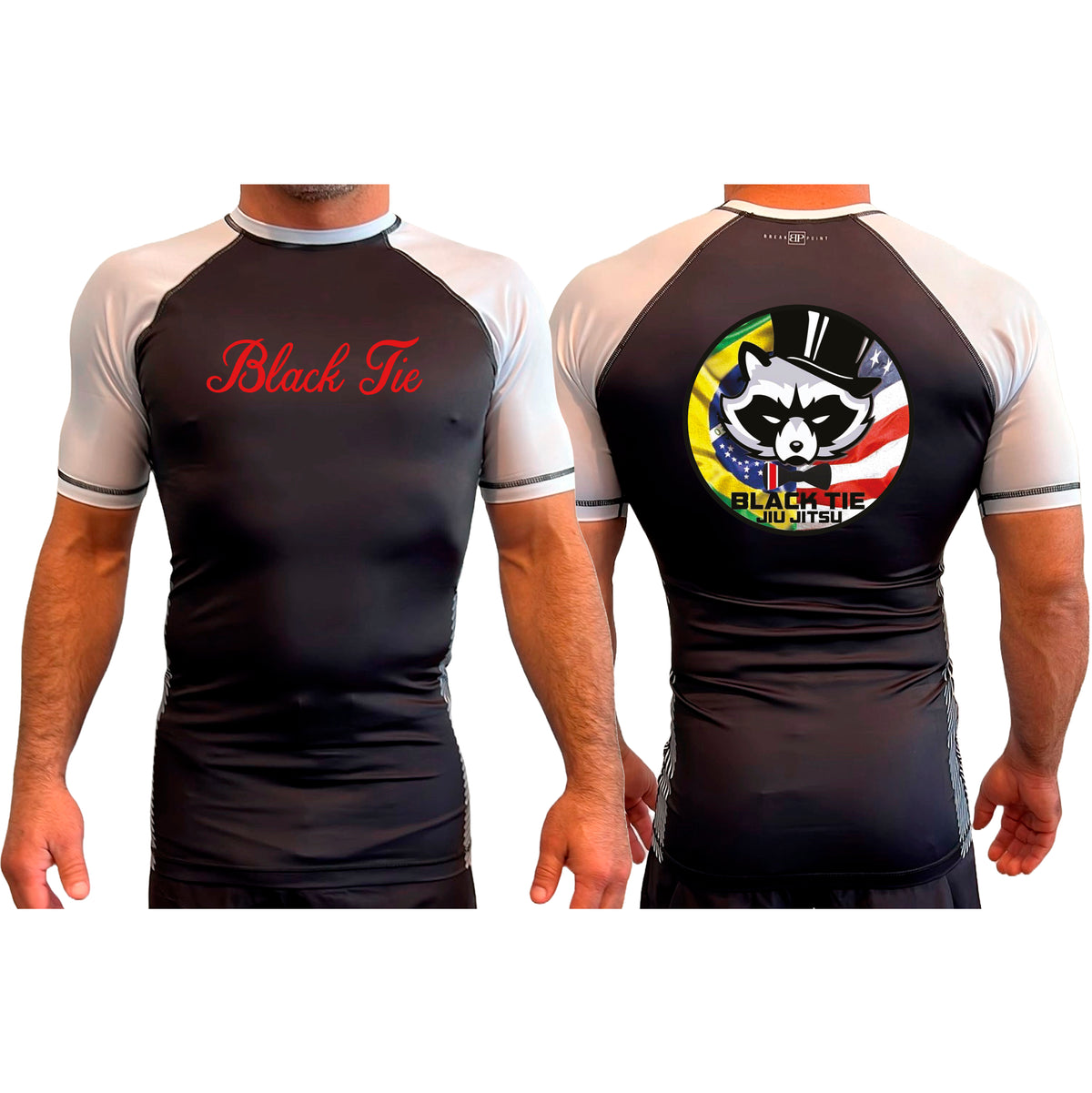 Black Tie BJJ All black Ranked Short Sleeve Rash Guards #8048 A