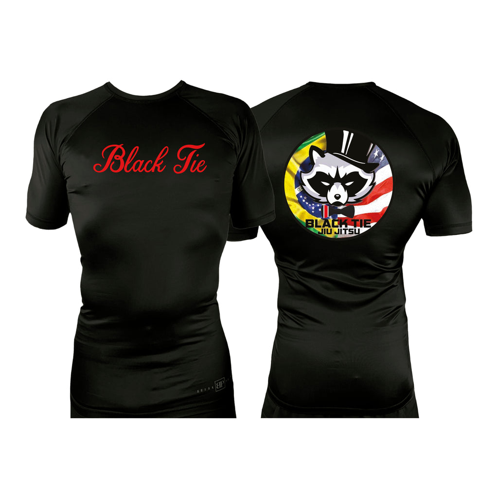 Black Tie BJJ All black Custom Rash Guards Short Sleeves #8048 A
