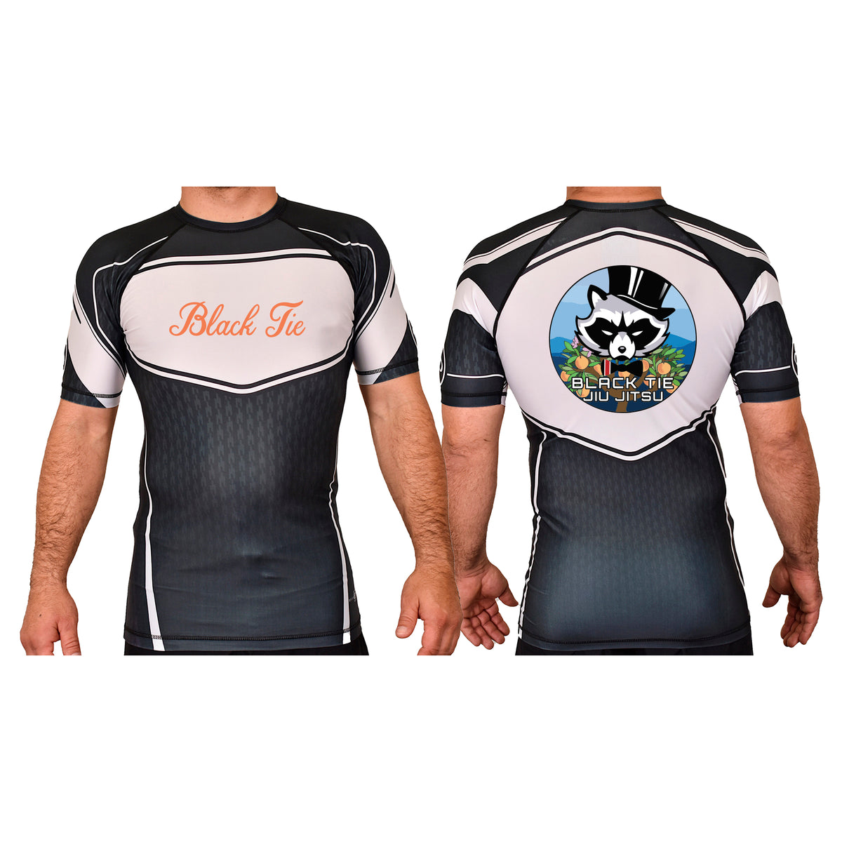 Black Tie BJJ Academy Rash Guards Black/White #8048 E