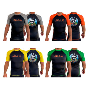 Black Tie BJJ All Black Ranked Short Sleeve Rash Guards #8048 E