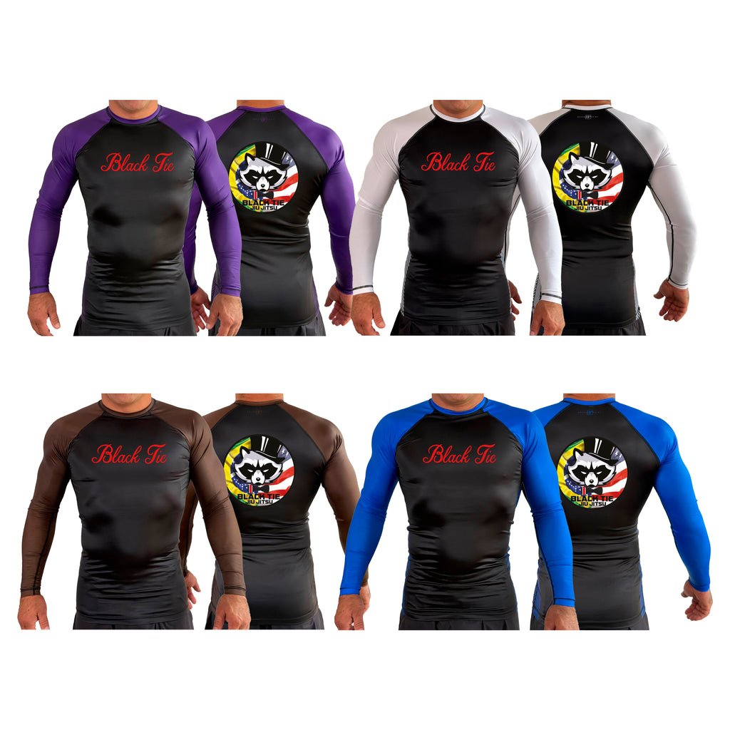 Black Tie BJJ All black Ranked Long Sleeve Rash Guards #8048 A