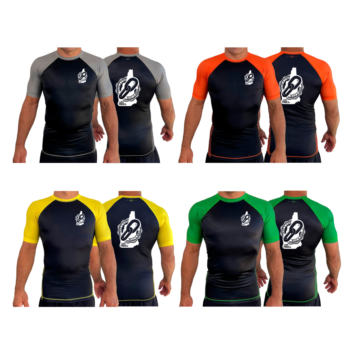 Team Link All Black Ranked Short Sleeve Rash Guards #8049 A