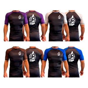 Team Link All Black Ranked Short Sleeve Rash Guards #8049 A