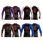 Team Link All Black Ranked Long Sleeve Rash Guards #8049 C (Red)
