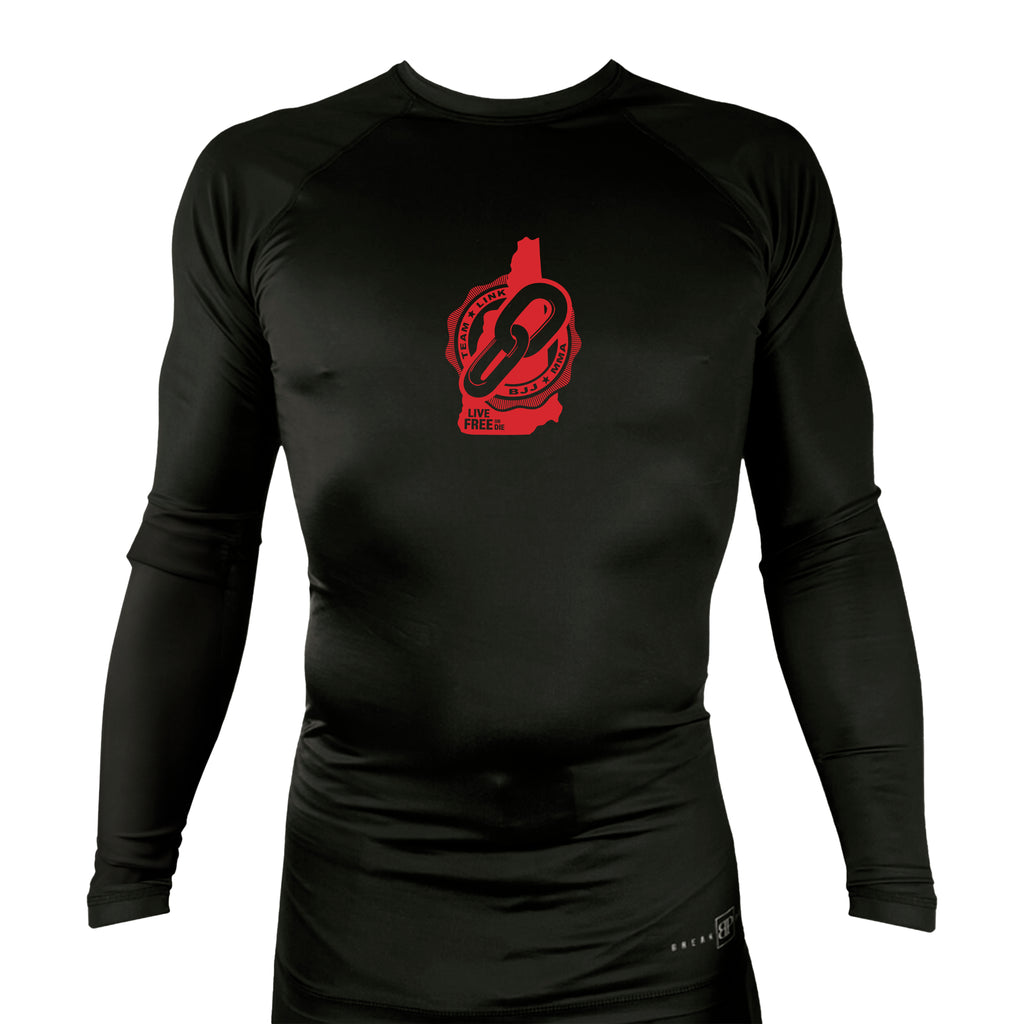 Team Link All Black Custom Rash Guards Long Sleeves #8049 C (Red)
