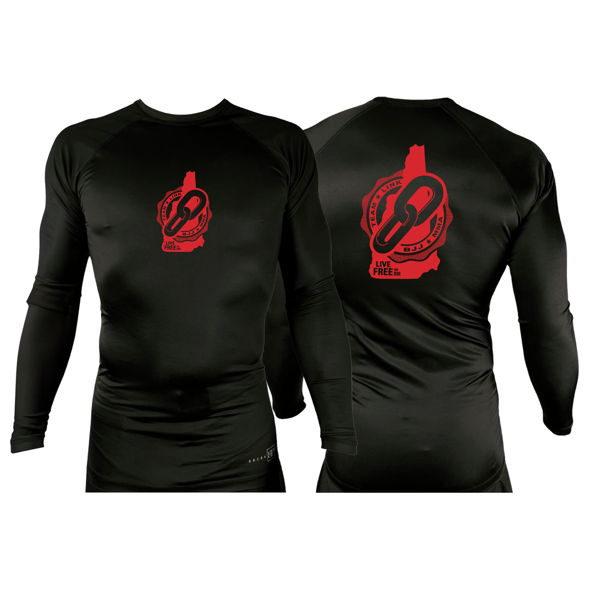 Team Link All Black Custom Rash Guards Long Sleeves #8049 C (Red)