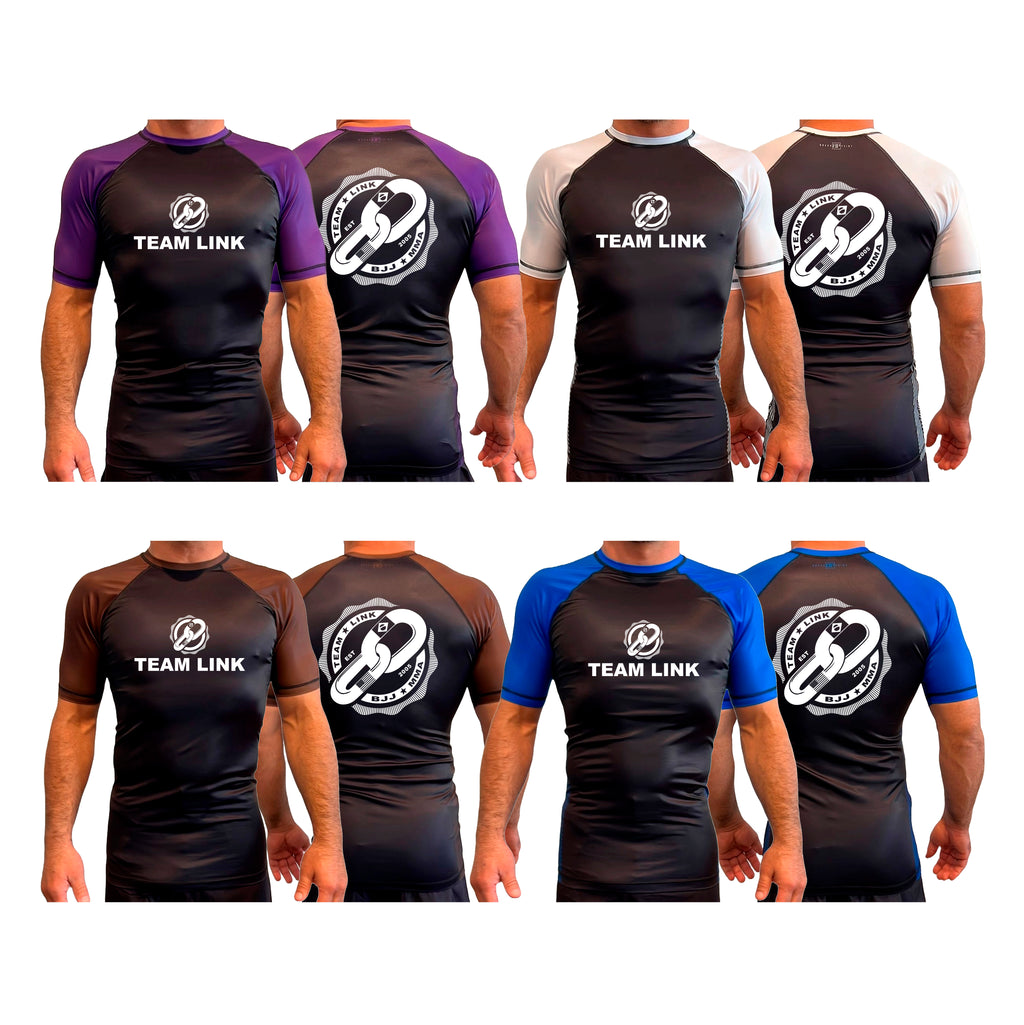 Team Link All Black Ranked Short Sleeve Rash Guards #8049 D