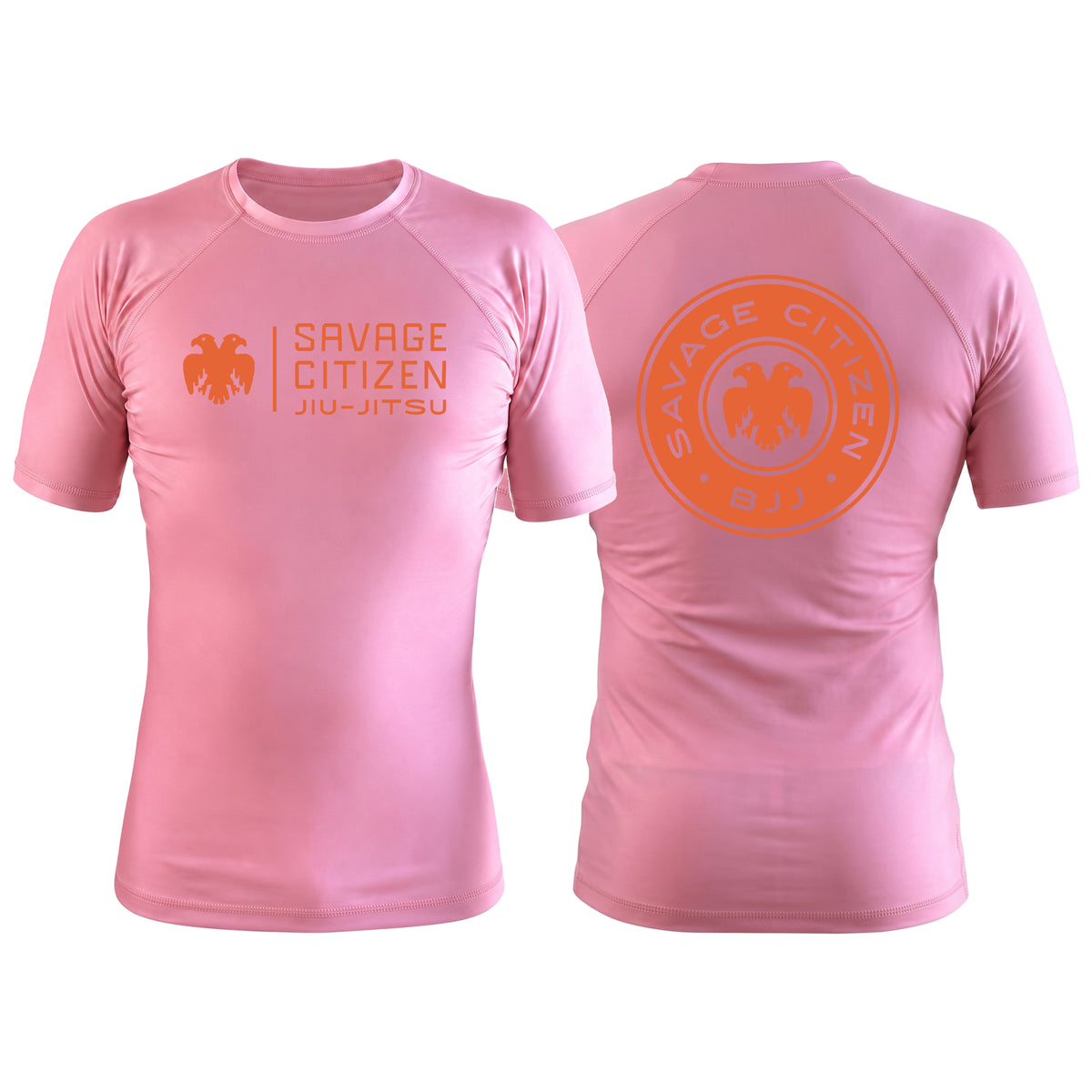 Savage Citizen Jiu Jitsu Pink Custom Rash Guards Short Sleeve #8050 A (Orange Logo)