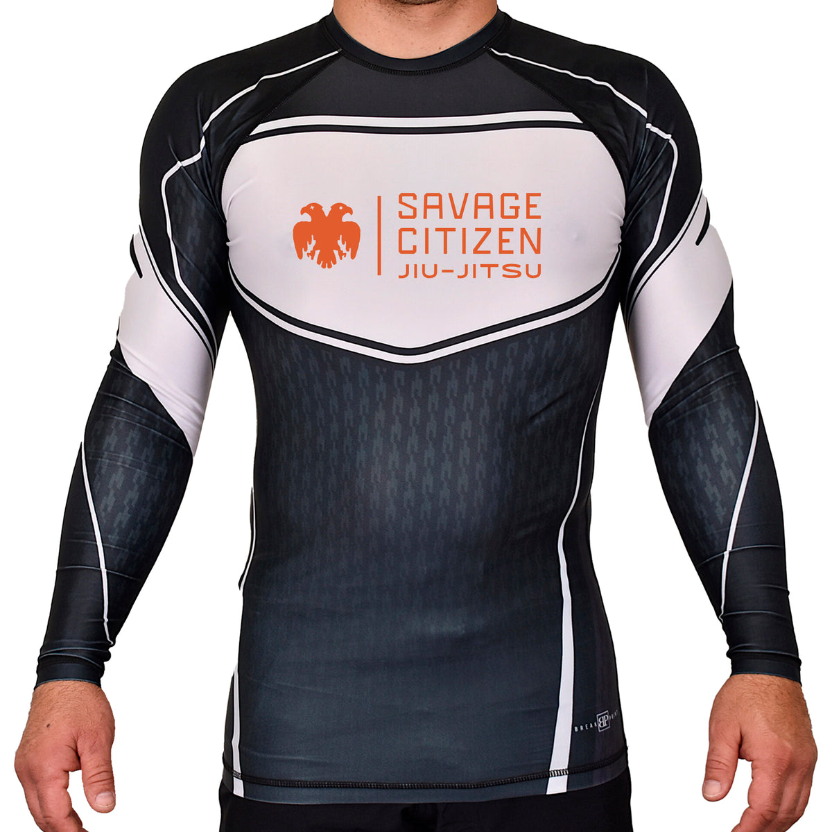 Savage Citizen Jiu Jitsu Academy Rash Guards Black/White #8050 A (Orange Logo)