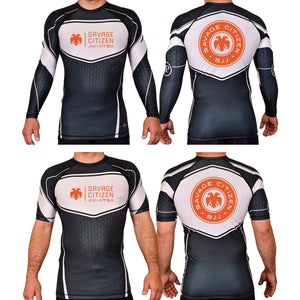 Savage Citizen Jiu Jitsu Academy Rash Guards Black/White #8050 A (Orange Logo)