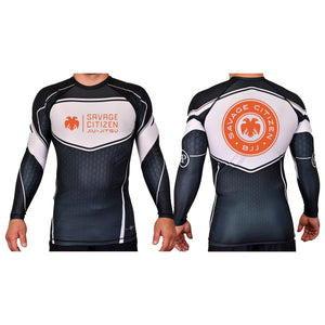 Savage Citizen Jiu Jitsu Academy Rash Guards Black/White #8050 A (Orange Logo)