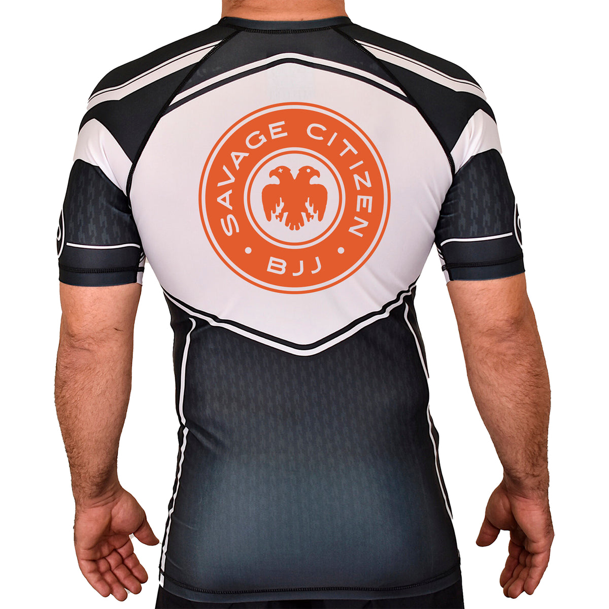 Savage Citizen Jiu Jitsu Academy Rash Guards Black/White #8050 A (Orange Logo)