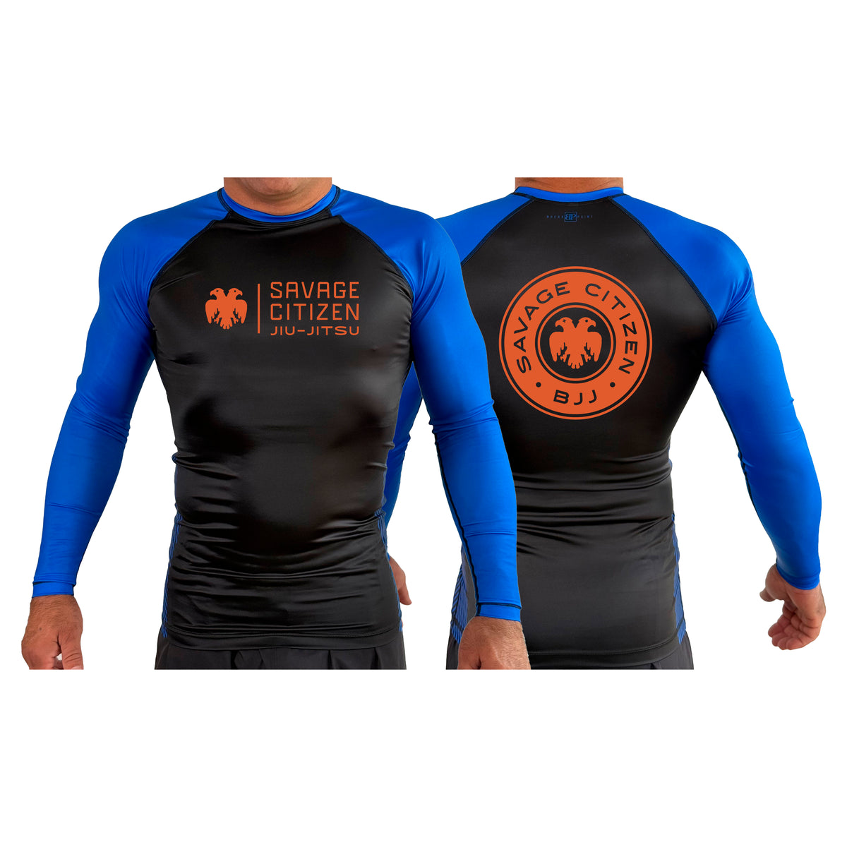 Savage Citizen Jiu Jitsu All Black Ranked Long Sleeve Rash Guards #8050 A (Orange Logo)