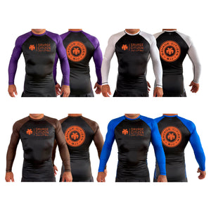 Savage Citizen Jiu Jitsu All Black Ranked Long Sleeve Rash Guards #8050 A (Orange Logo)