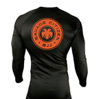 Savage Citizen Jiu Jitsu All Black Custom Rash Guards Long Sleeves #8050 A (Orange Logo)