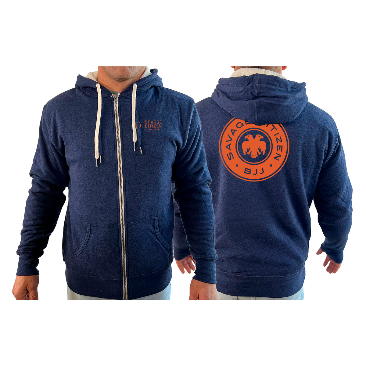 Savage Citizen Jiu Jitsu Academy Sherpa Lined Zip-Up Hoodie #8050 B (Orange Logo)