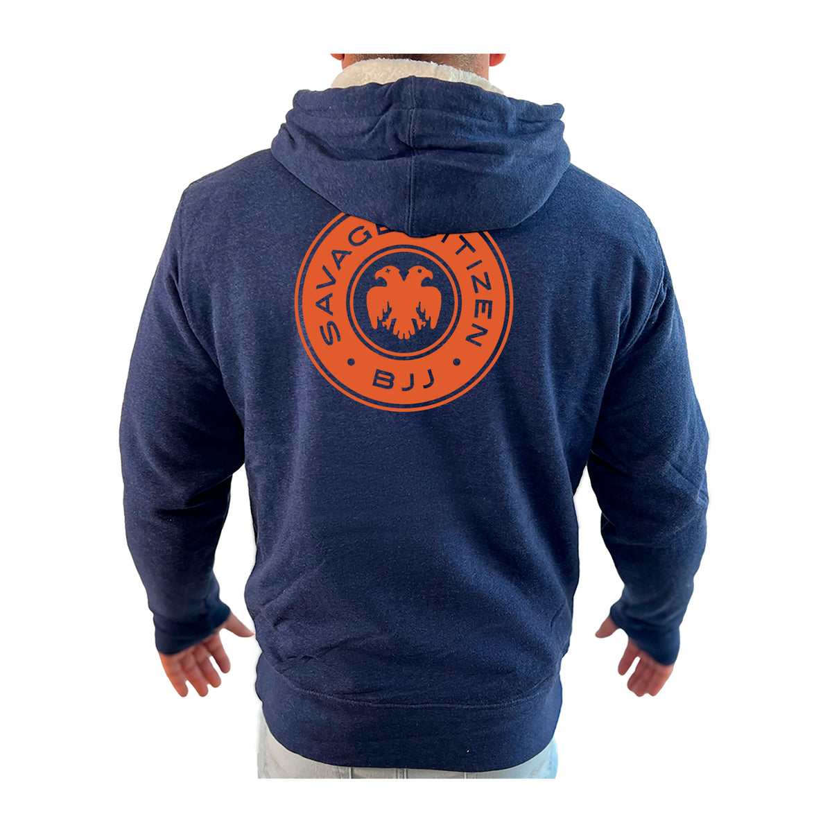 Savage Citizen Jiu Jitsu Academy Sherpa Lined Zip-Up Hoodie #8050 B (Orange Logo)