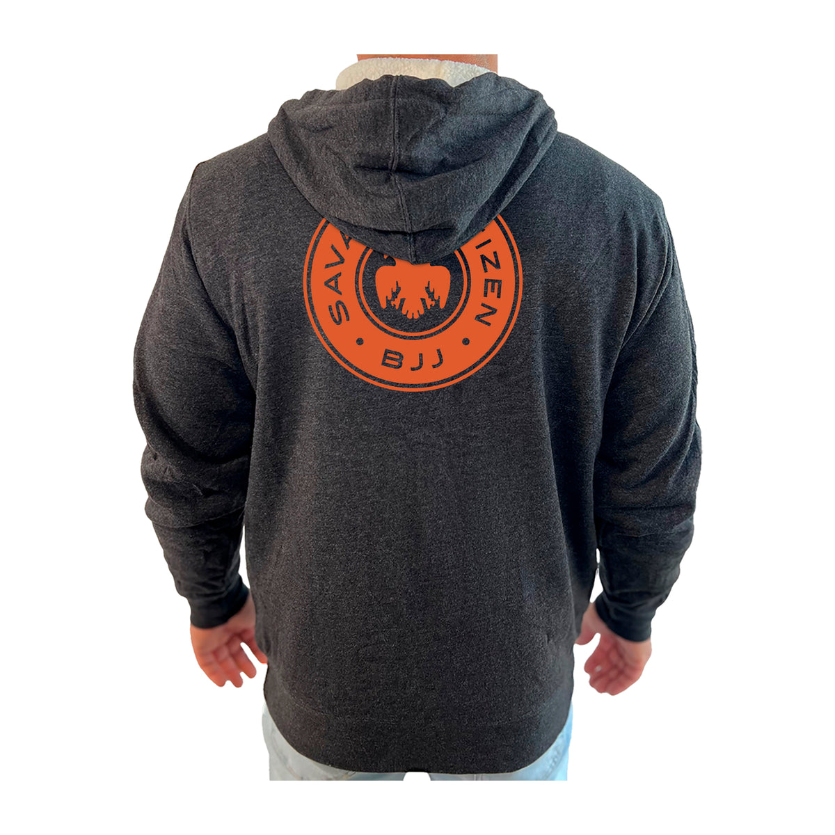 Savage Citizen Jiu Jitsu Academy Sherpa Lined Zip-Up Hoodie #8050 B (Orange Logo)