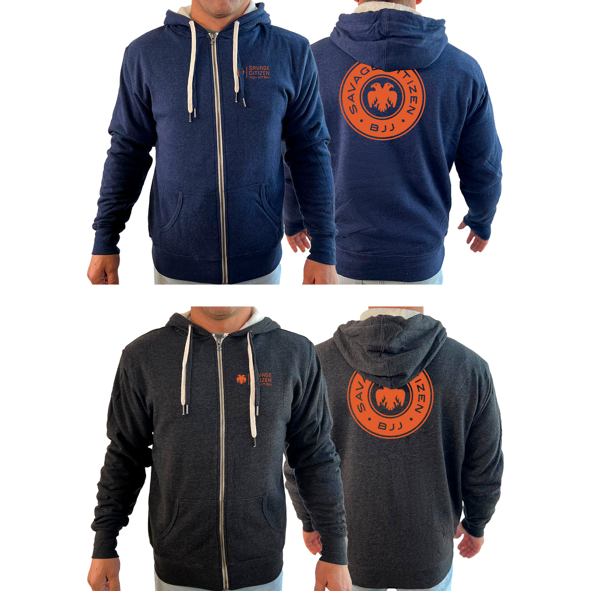 Savage Citizen Jiu Jitsu Academy Sherpa Lined Zip-Up Hoodie #8050 B (Orange Logo)