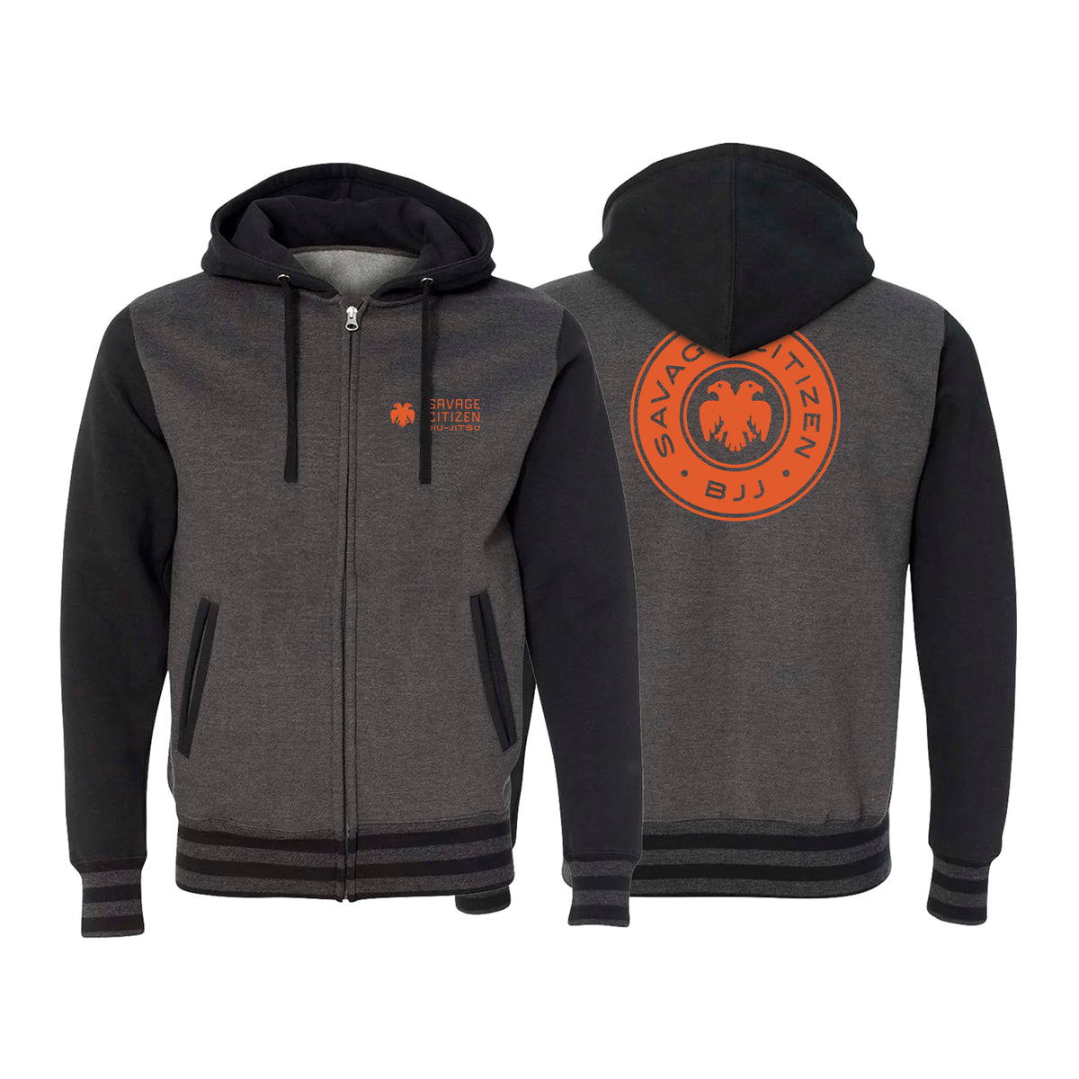 Savage Citizen Jiu Jitsu Academy Varsity Zip-Up Hoodies #8050 B (Orange Logo)