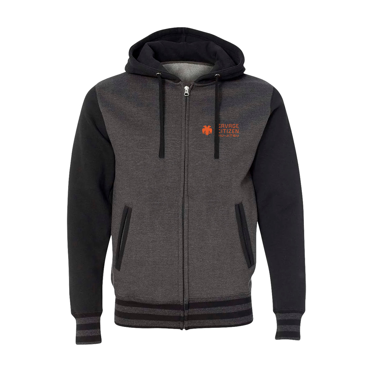 Savage Citizen Jiu Jitsu Academy Varsity Zip-Up Hoodies #8050 B (Orange Logo)