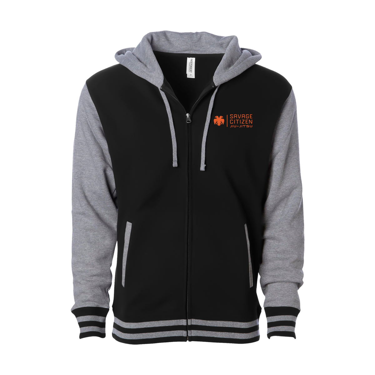 Savage Citizen Jiu Jitsu Academy Varsity Zip-Up Hoodies #8050 B (Orange Logo)
