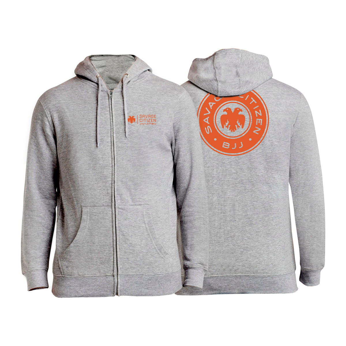 Savage Citizen Jiu Jitsu Academy Zip-Up Hoodies #8050 B (Orange Logo)