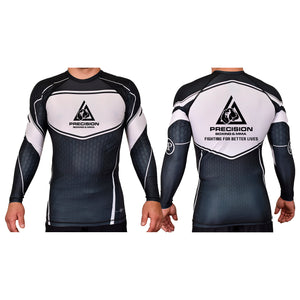 Precision Boxing and MMA Academy Rash Guards Black/White #8052 A