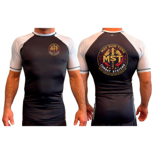 MST Combat System All Black Ranked Short Sleeve Rash Guards #8053 A