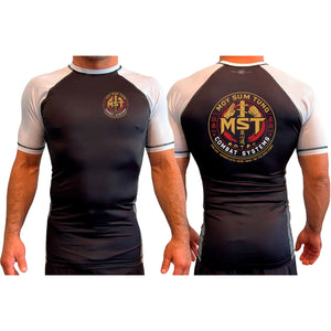 MST Combat System All Black Ranked Short Sleeve Rash Guards #8053 A