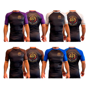 MST Combat System All Black Ranked Short Sleeve Rash Guards #8053 A