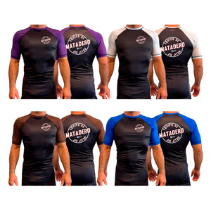 Matadero Jiu Jitsu All Black Ranked Short Sleeve Rash Guards #8054 A