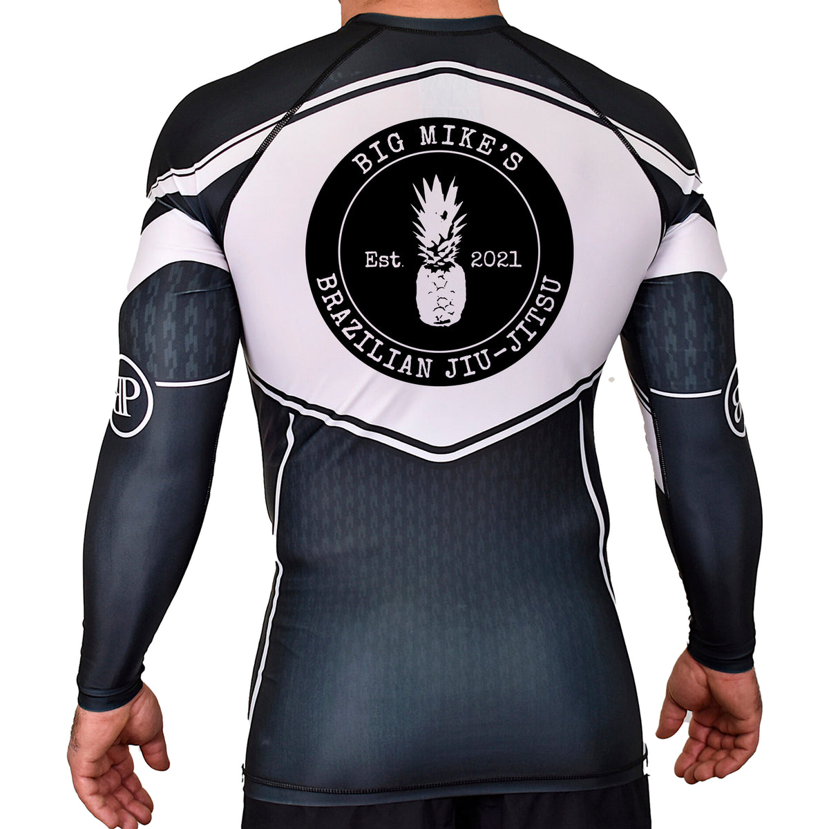 Big Mike's BJJ Academy Rash Guards Black/White #8055 A
