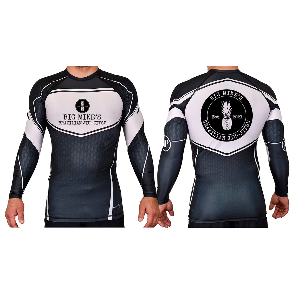 Big Mike's BJJ Academy Rash Guards Black/White #8055 A
