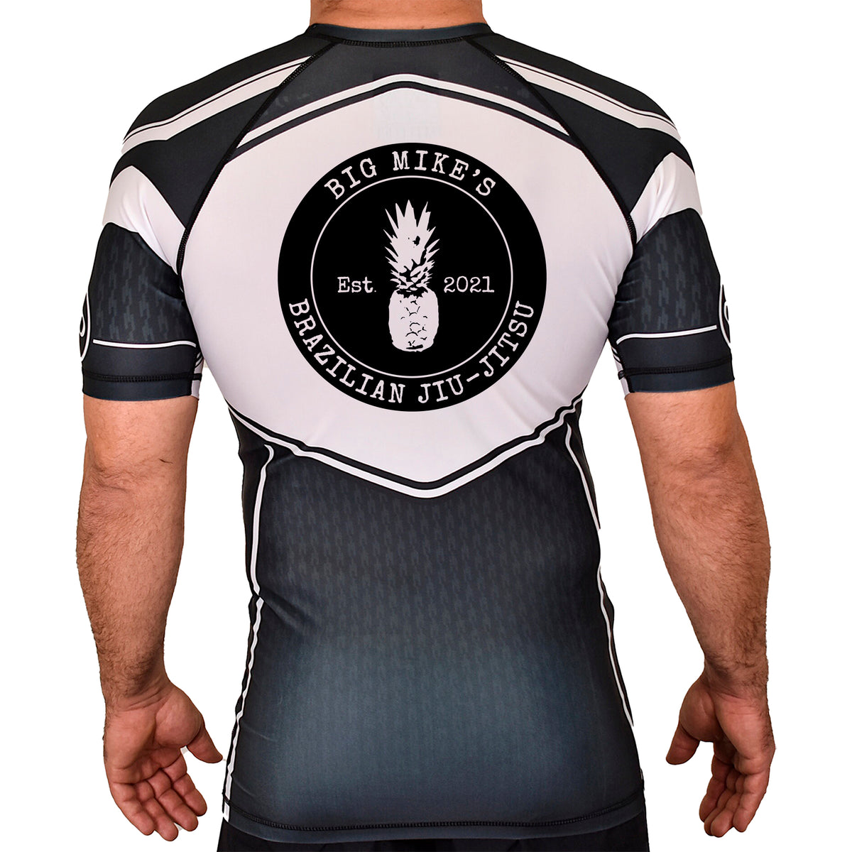 Big Mike's BJJ Academy Rash Guards Black/White #8055 A