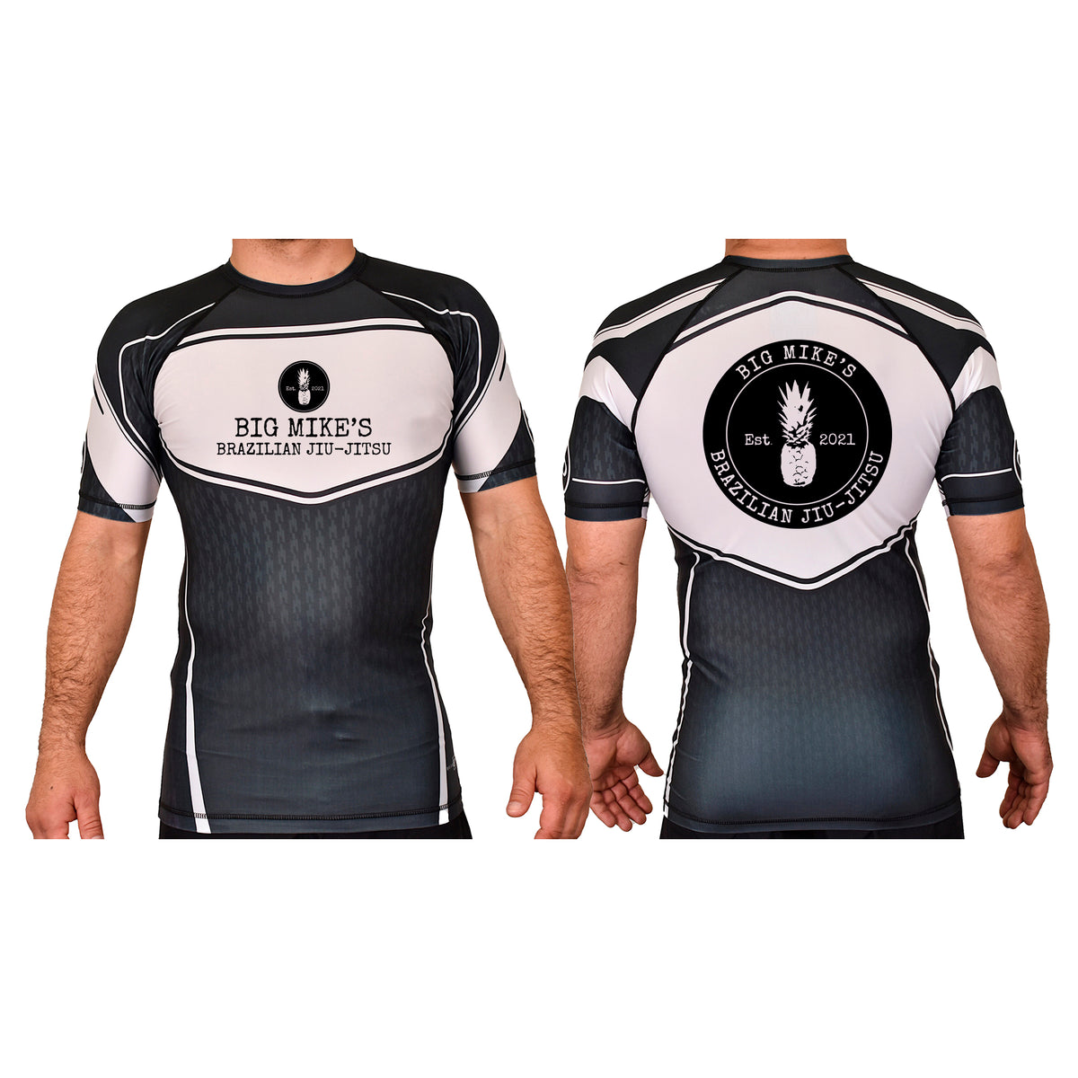 Big Mike's BJJ Academy Rash Guards Black/White #8055 A