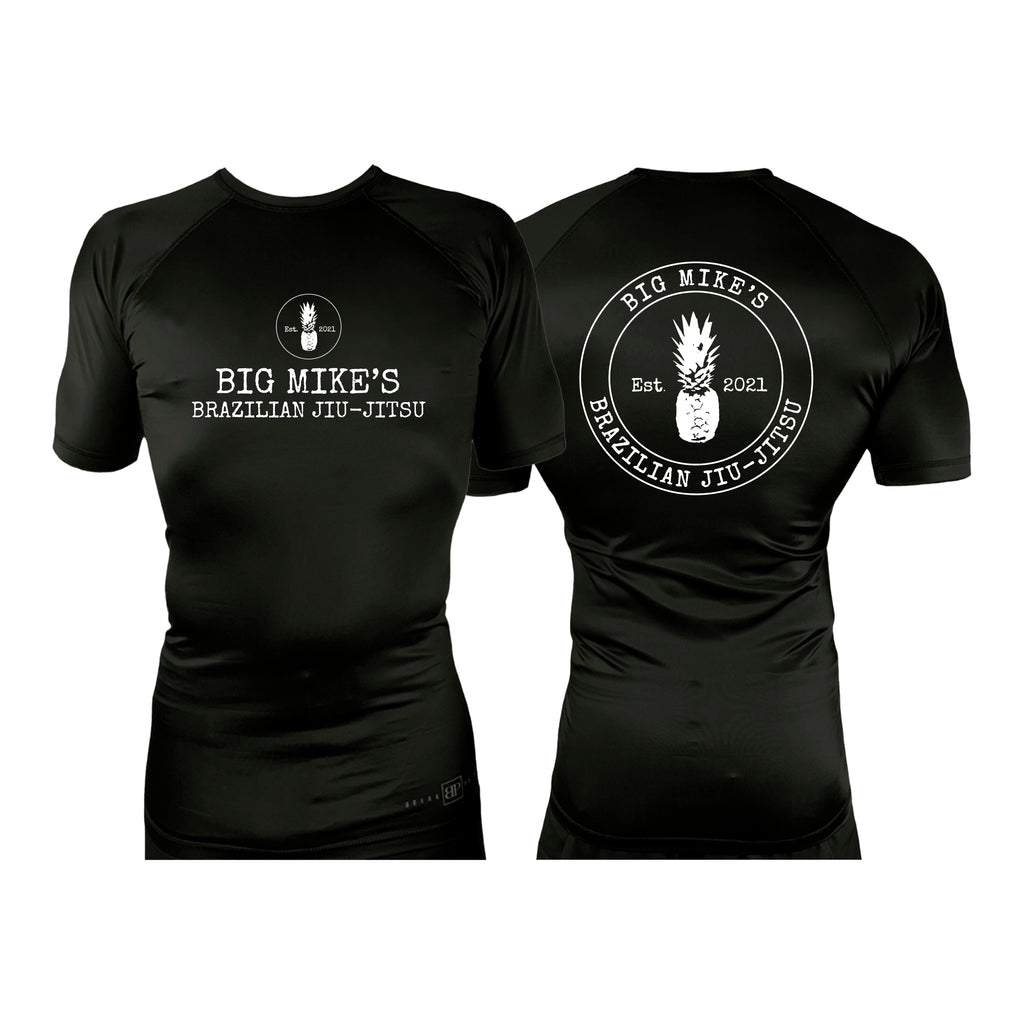 Big Mike's BJJ All Black Custom Rash Guards Short Sleeves #8055 A