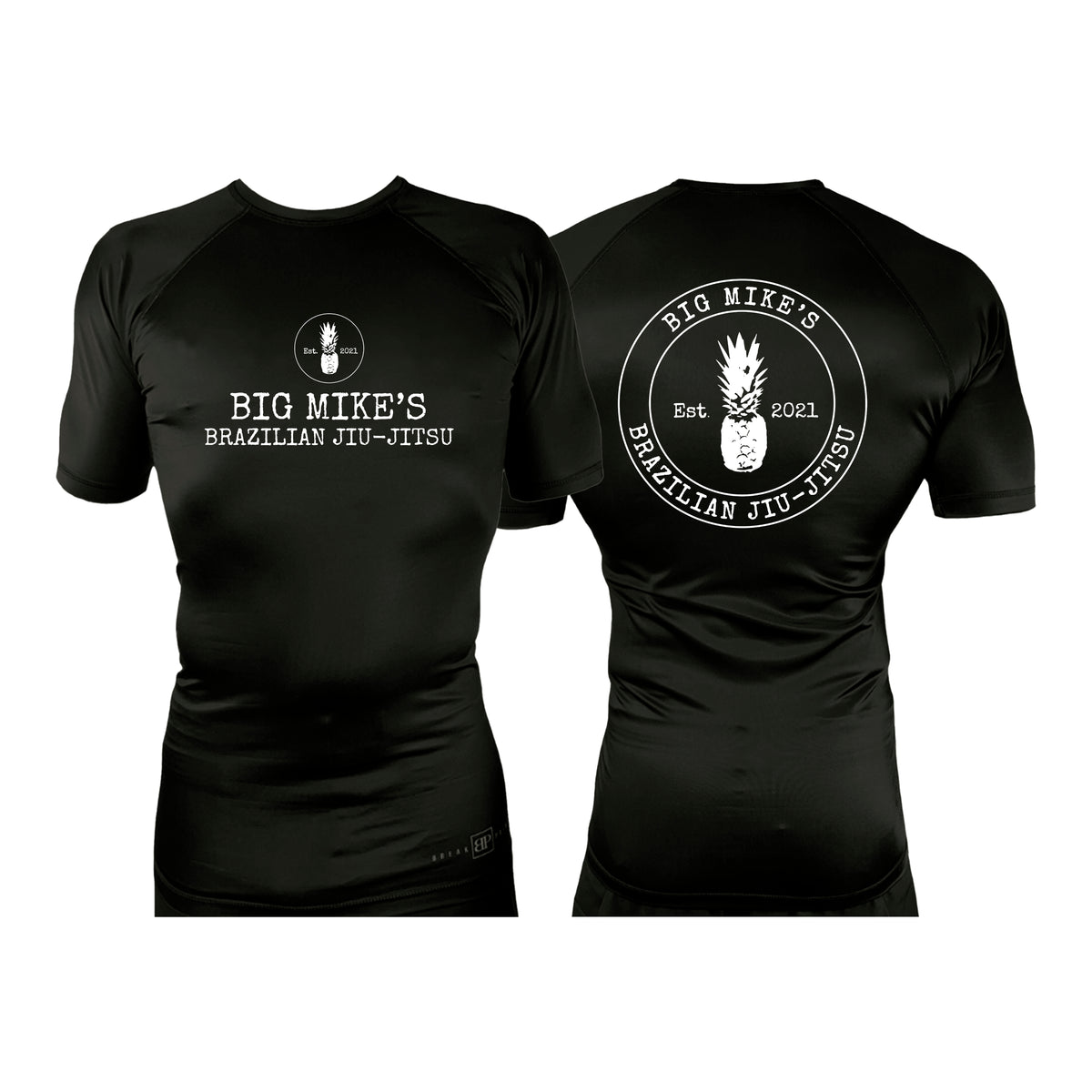 Big Mike's BJJ All Black Custom Rash Guards Short Sleeves #8055 A