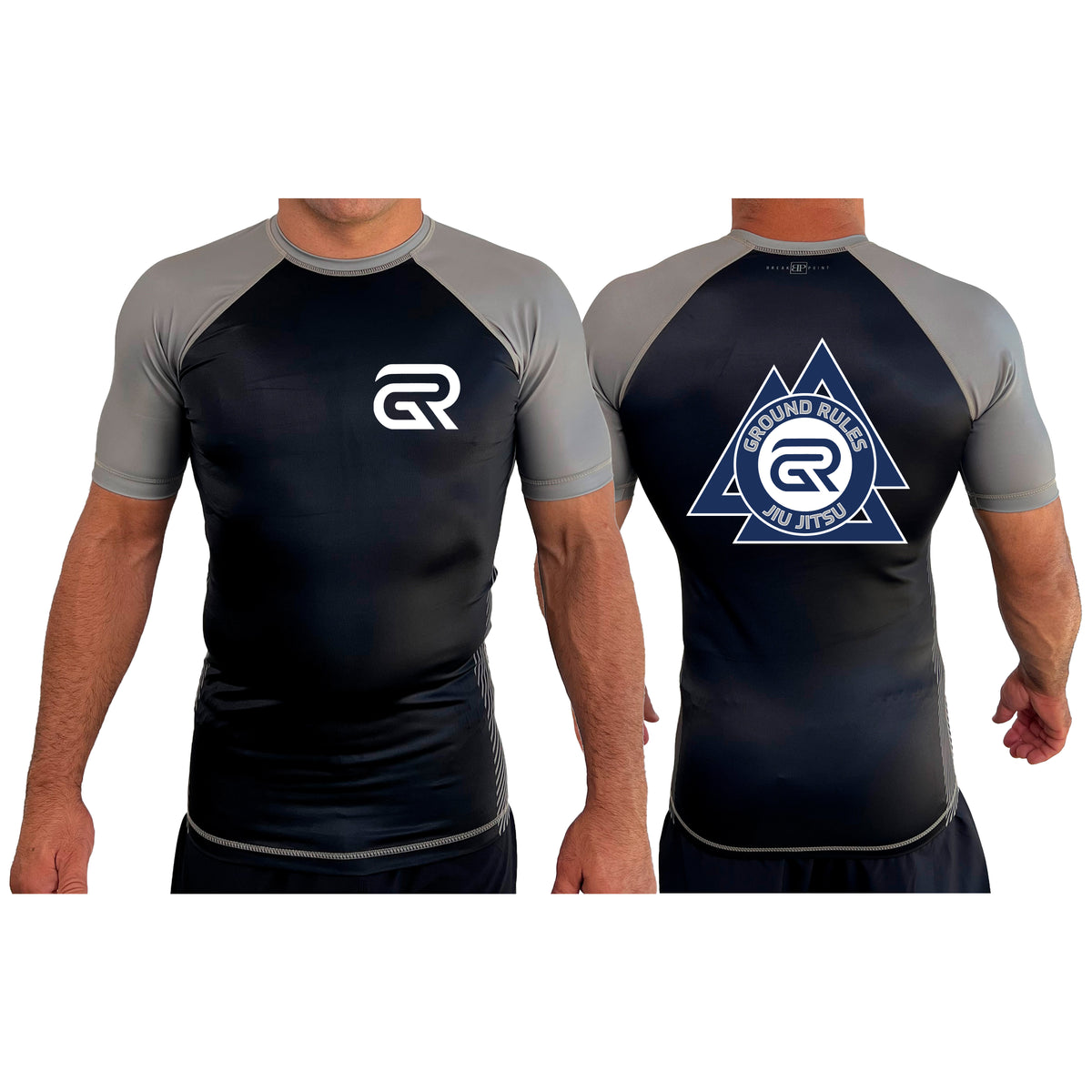 Ground Rules Jiu-Jitsu All Black Ranked Short Sleeve Rash Guards #8056 A